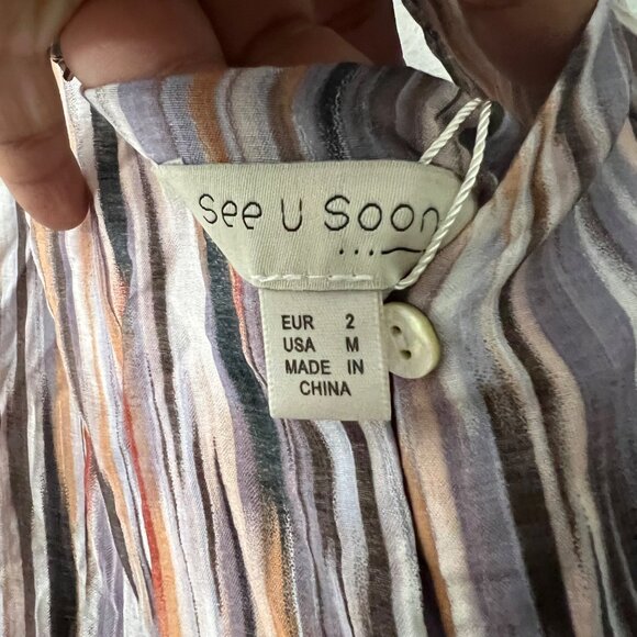 Anthropologie See U Soon Womens Striped Rose Robe Strappy Tiered Maxi Dress M - Picture 9 of 9